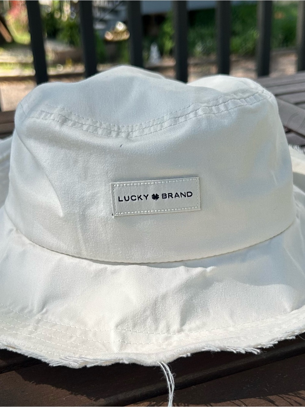 Lucky Brand Off-White Canvas Hat with Navy Logo